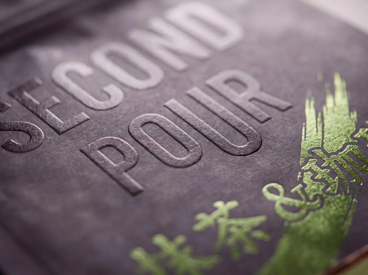 Embossed Second Pour wordmark with a green brush stroke